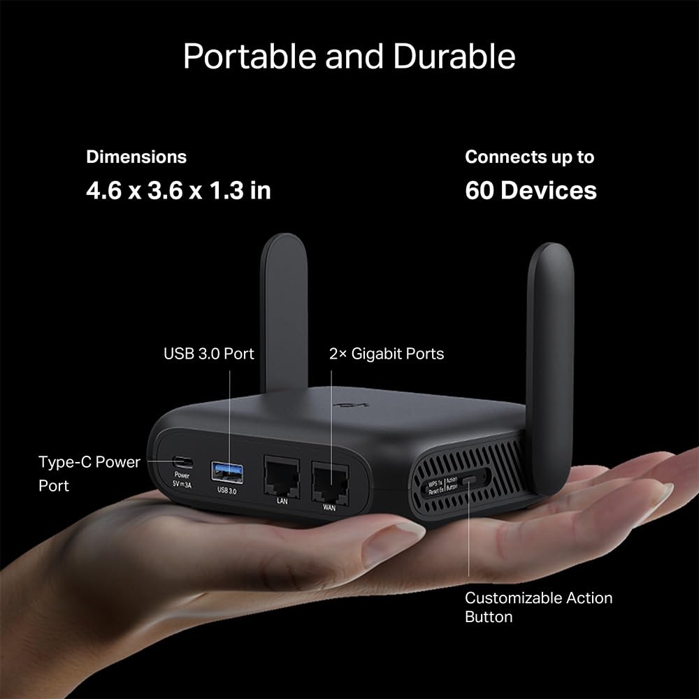 TP‑Link Roam 6 con puertos Ethernet y USB, facilita conexiones cableadas