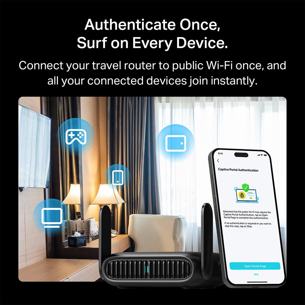 TP‑Link Roam 6 junto a teléfono para comparar tamaño y portabilidad