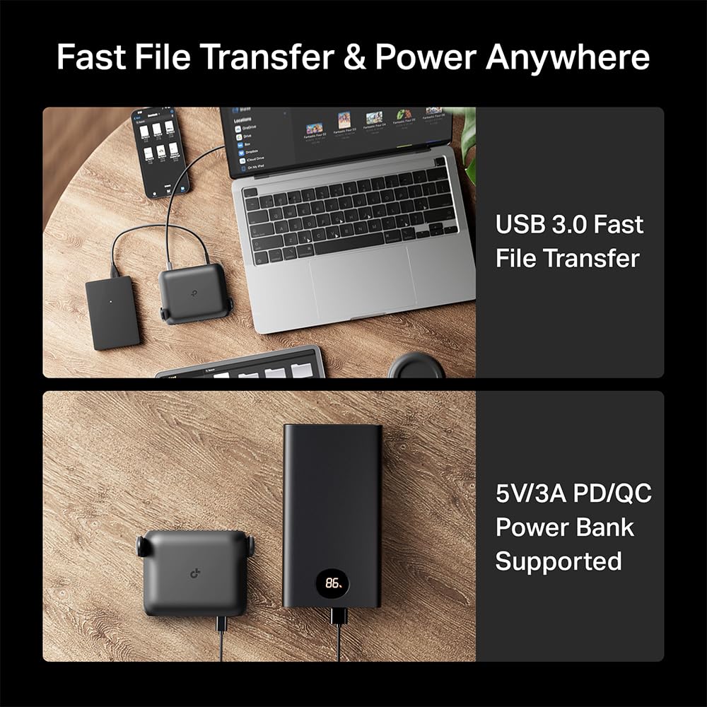 TP‑Link Roam 7 mostrando la app Tether y opciones de configuración rápida