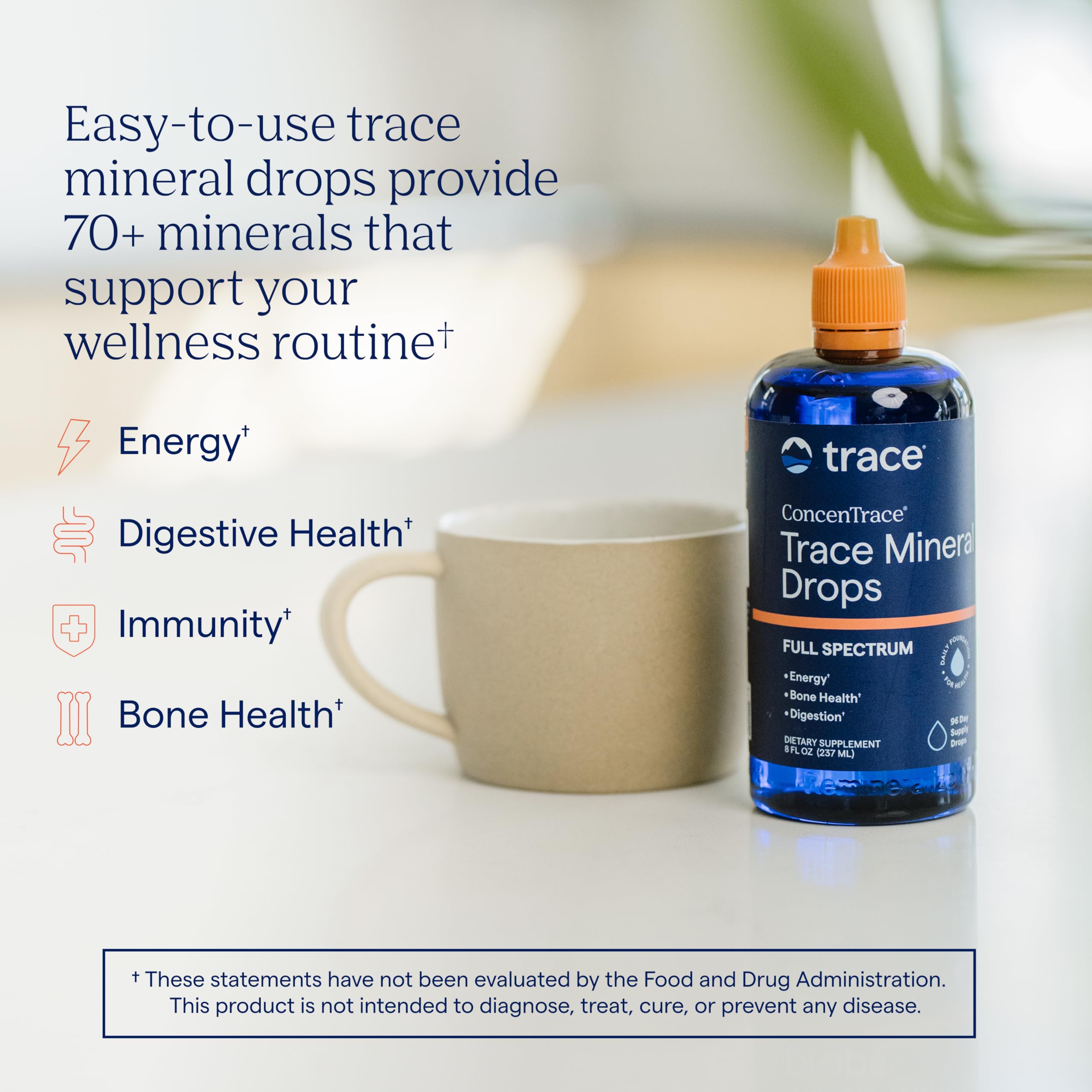 Trace Minerals primer plano de gotas líquidas para ver su textura y pureza