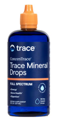 Trace Minerals vista frontal del envase muestra etiqueta clara y fácil de leer beneficios