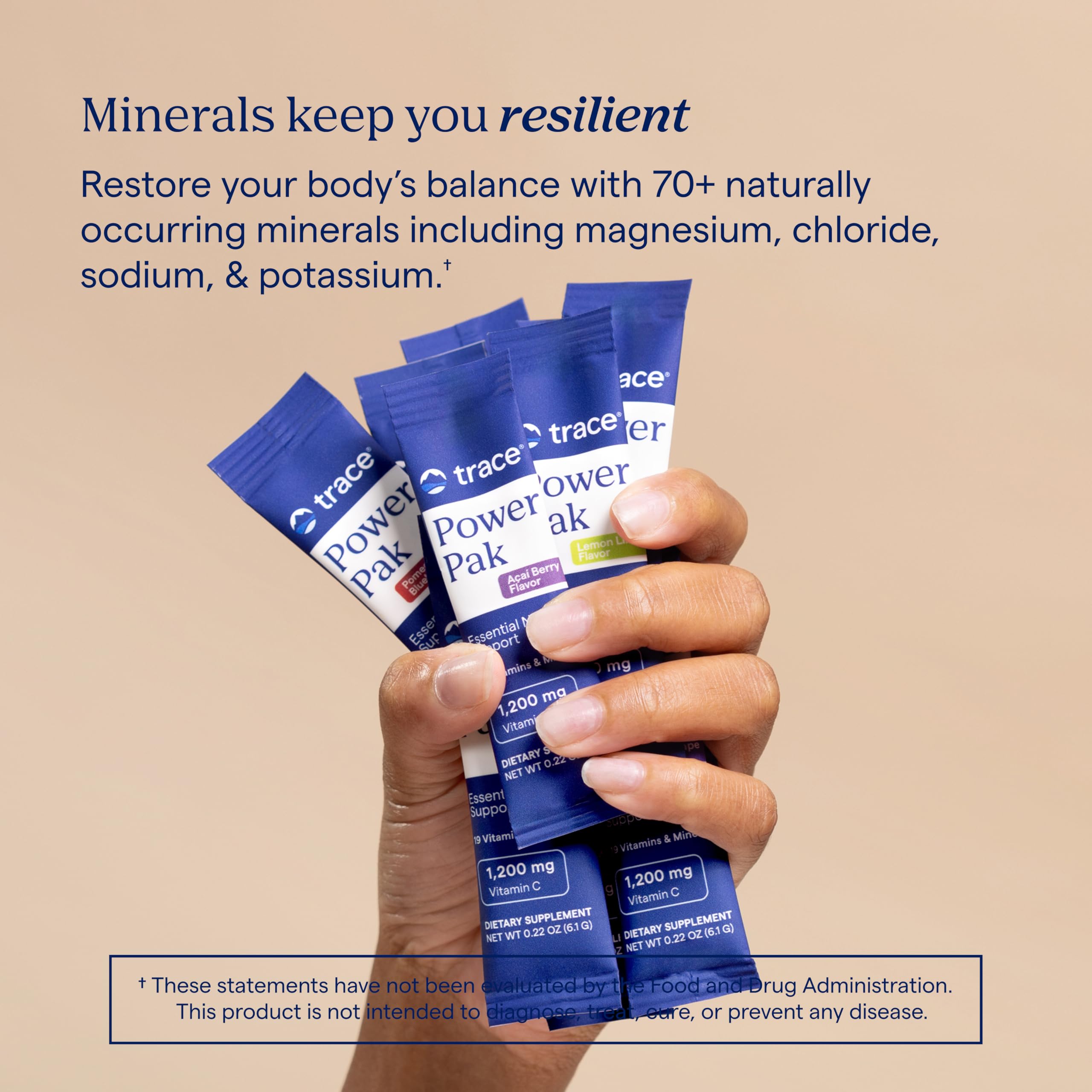 Trace Minerals sobre junto a botella para comparación de tamaño portátil