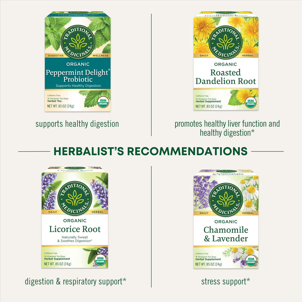 Traditional Medicinals caja y bolsas es escala práctica para consumo mensual
