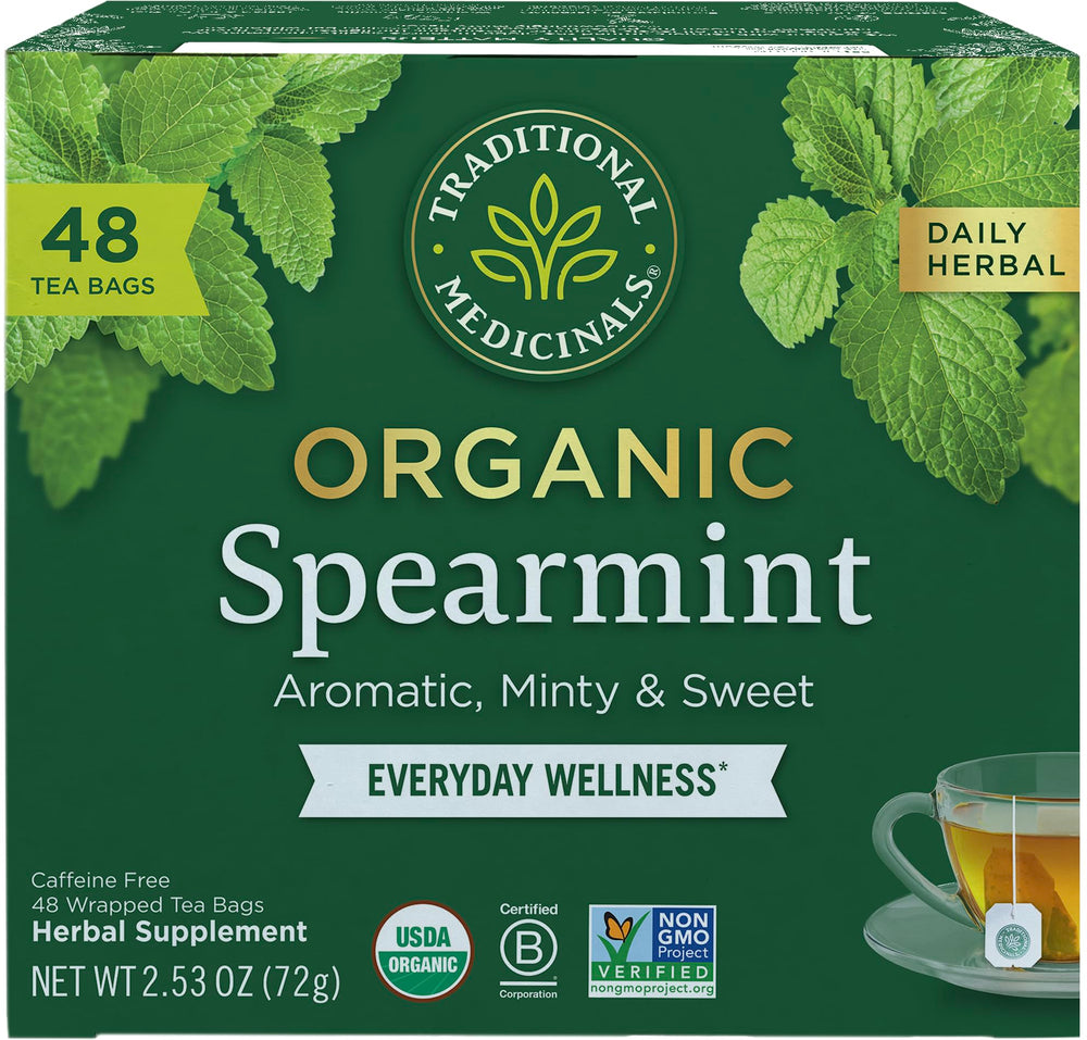 Traditional Medicinals caja frontal mostrando 48 bolsitas, refresco natural