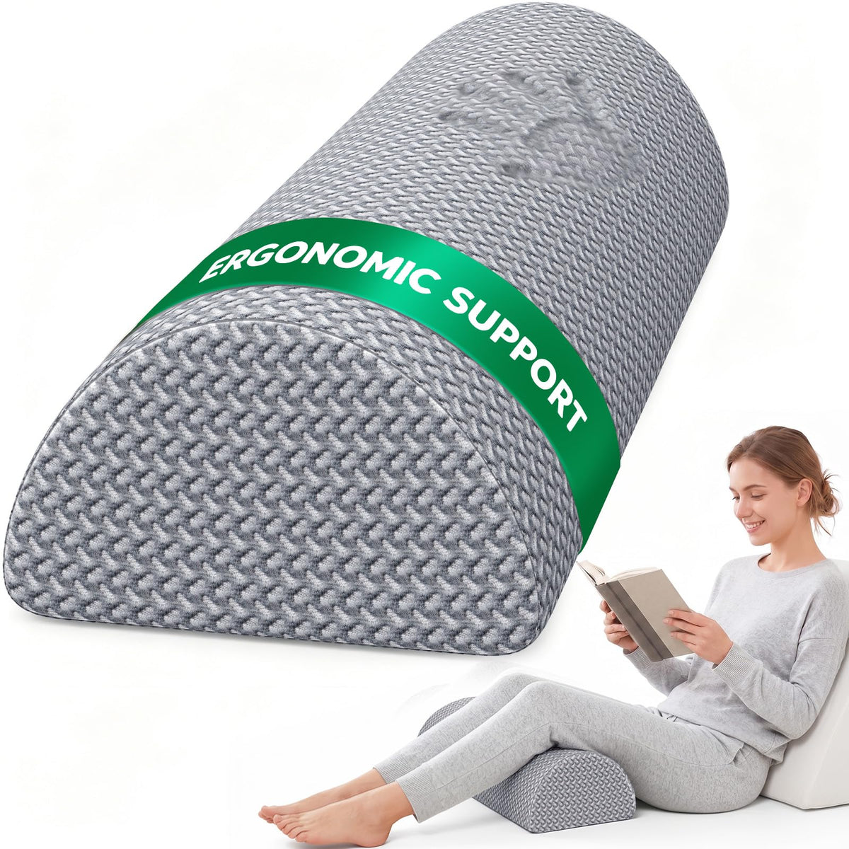 TranquilRelax vista frontal del producto mostrando la forma media luna y beneficios ergonómicos