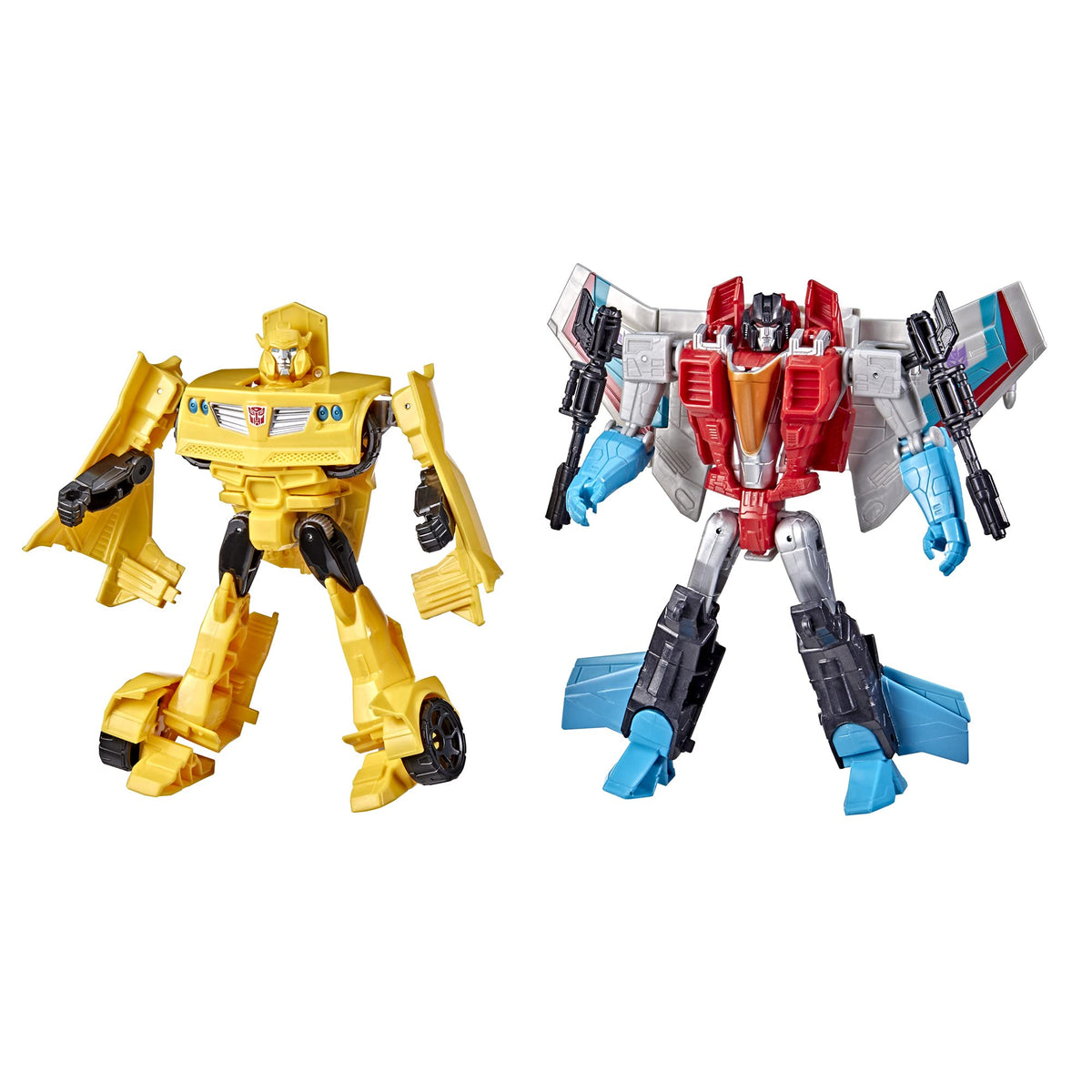Transformers pack frontal mostrando Bumblebee y Starscream para juego inmediato