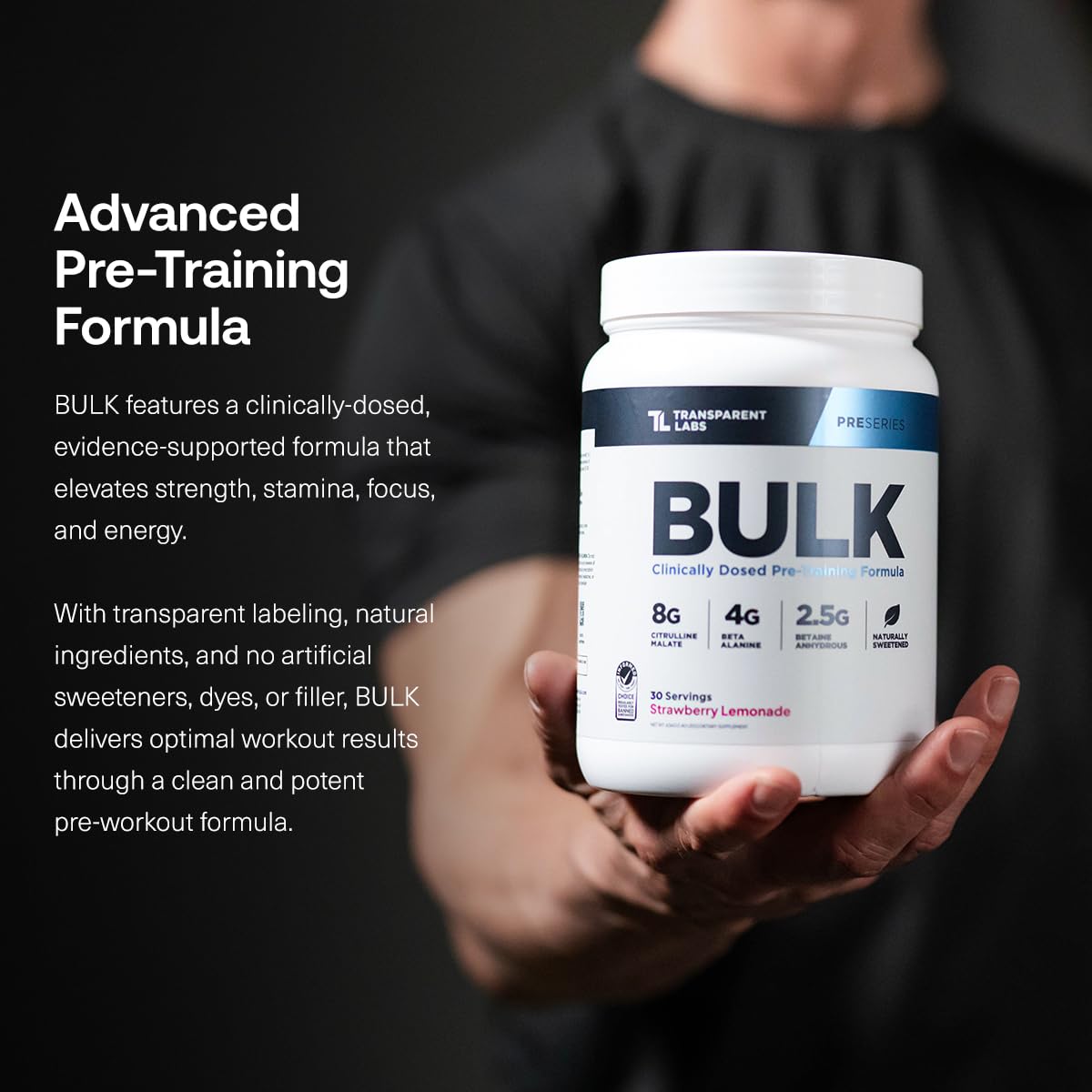 Transparent Labs cucharilla con polvo Bulk preparada para mezclar y facilitar dosificación