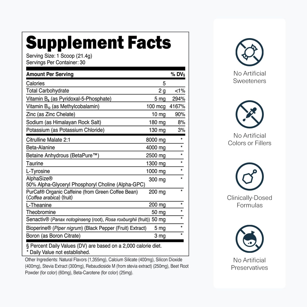 Transparent Labs etiqueta legible con ingredientes y dosis transparentes