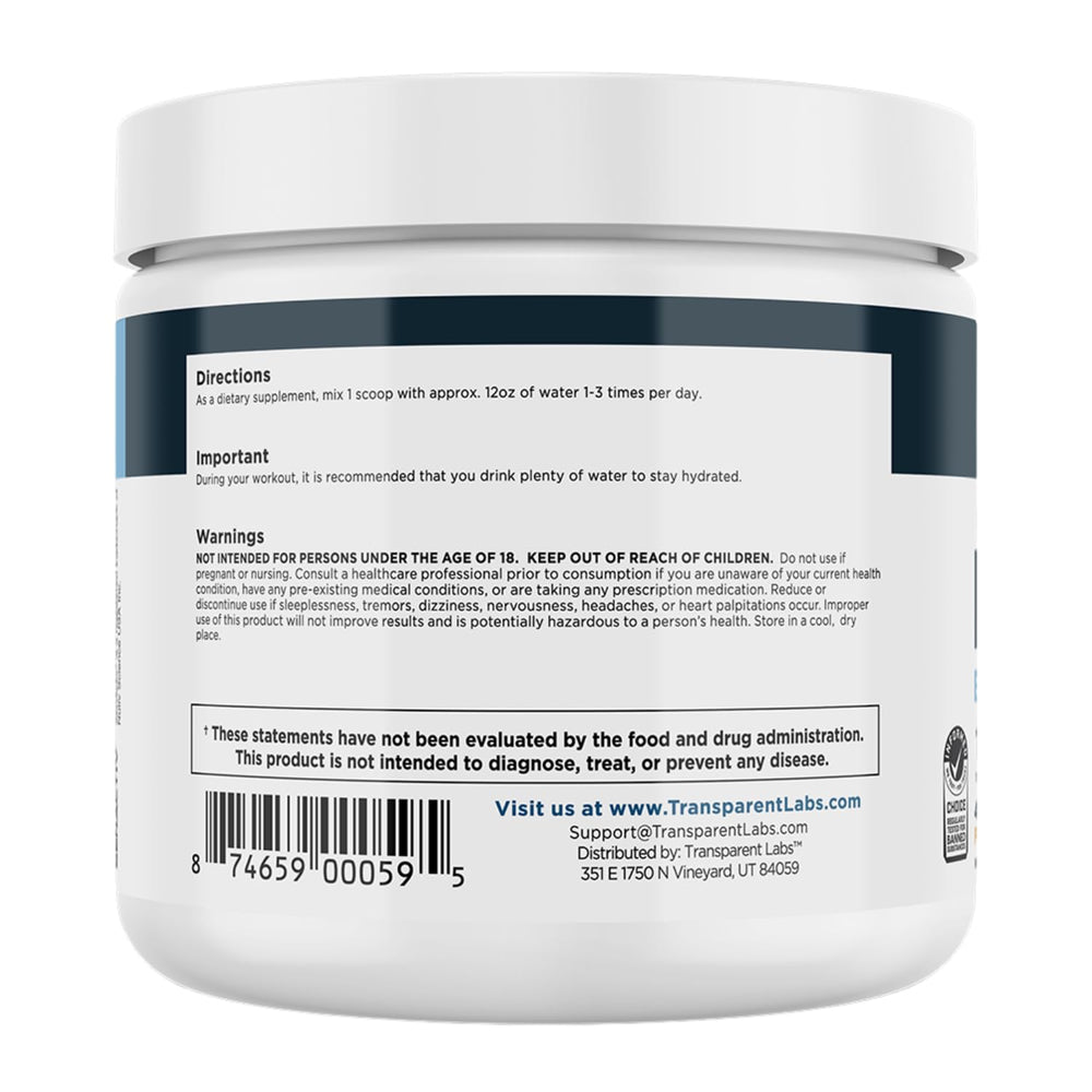 Transparent Labs etiqueta nutricional enfocada para revisar ingredientes