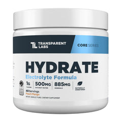Transparent Labs envase frontal Peach Mango mostrando sabor y diseño
