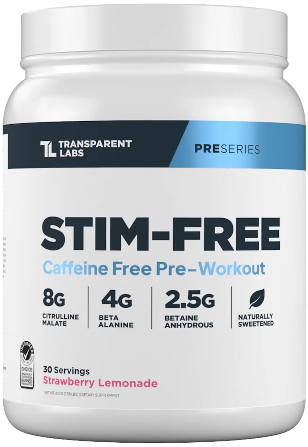 Transparent Labs envase frontal sabor strawberry lemonade, presentación clara