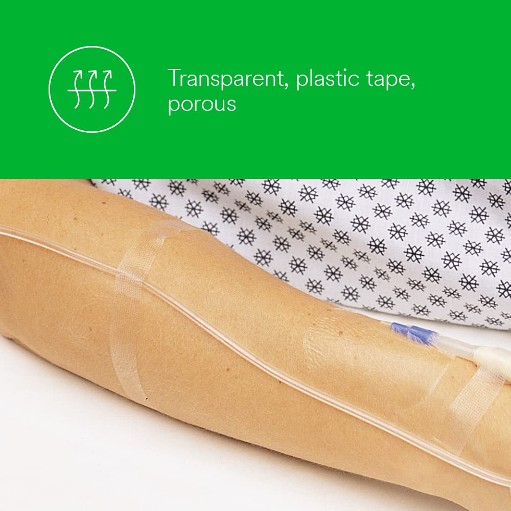 Transpore comparación escala junto a regla, 3M muestra ancho 2.5 cm y longitud