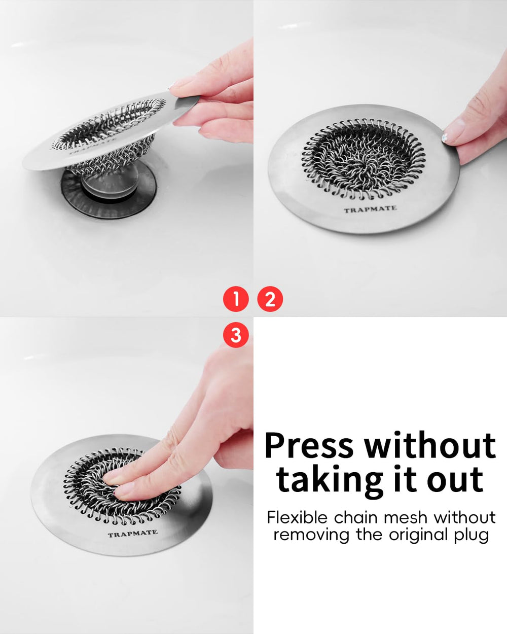 TRAPMATE integrado en baño moderno, apariencia discreta y funcional
