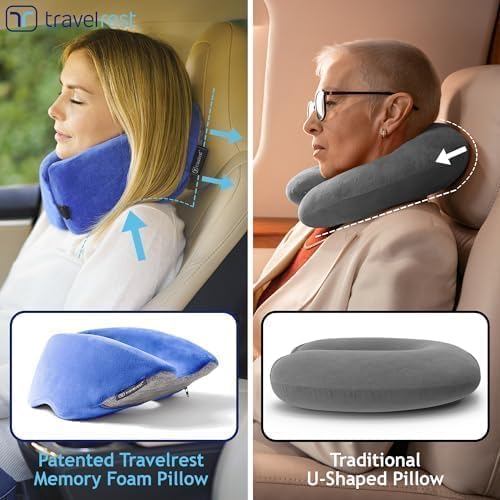 TRAVELREST almohada azul en ambiente lifestyle mostrando estilo y confort