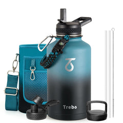 Trebo vista frontal de la botella 64 oz mostrando diseño resistente y capacidad