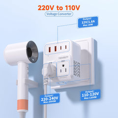TREVOLTY enfoque en las tres salidas AC, permite alimentar varios electrodomésticos