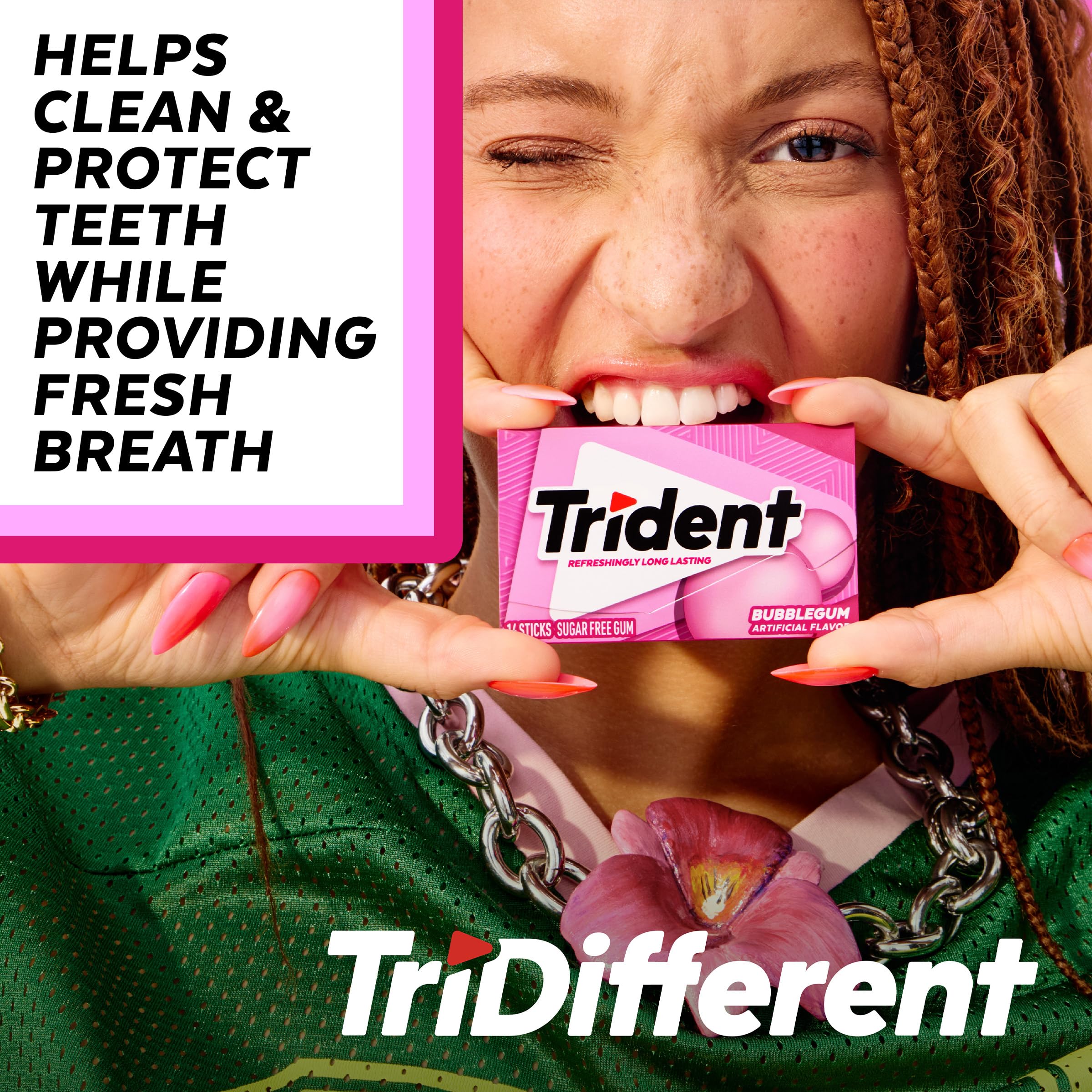 Trident etiqueta de ingredientes señalando xilitol y listado nutricional claro