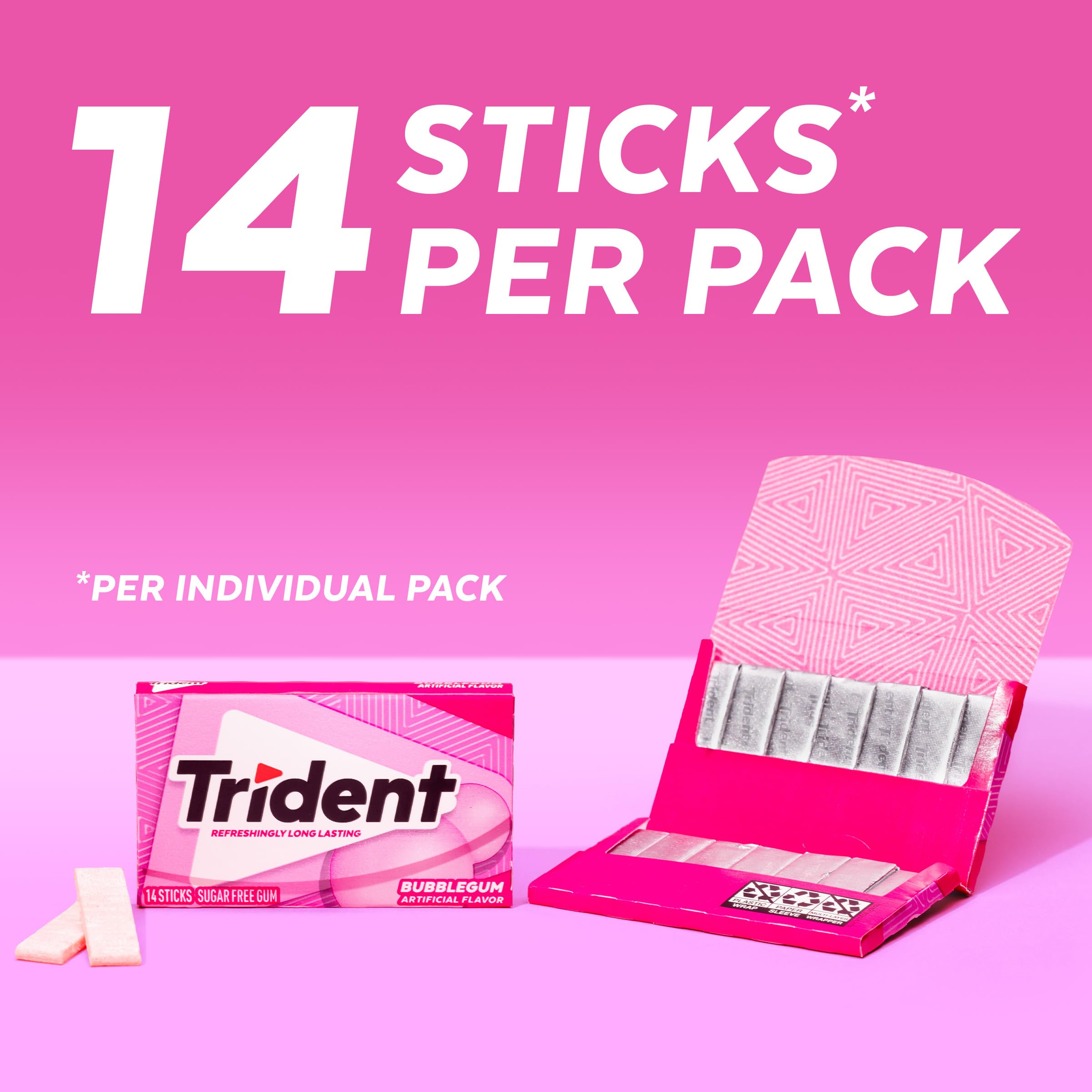 Trident textura del chicle bubblegum con color rosado y masticable visible