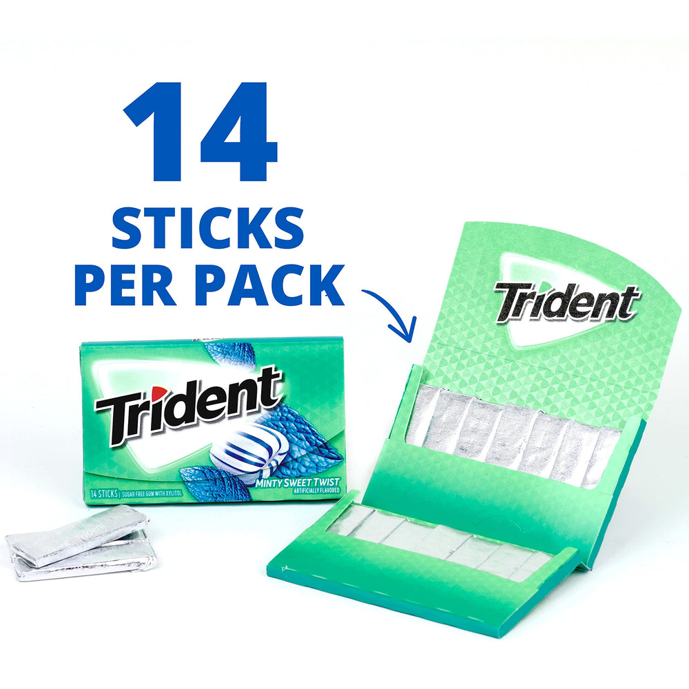 Primer plano del palito Trident mostrando textura y frescor al masticar
