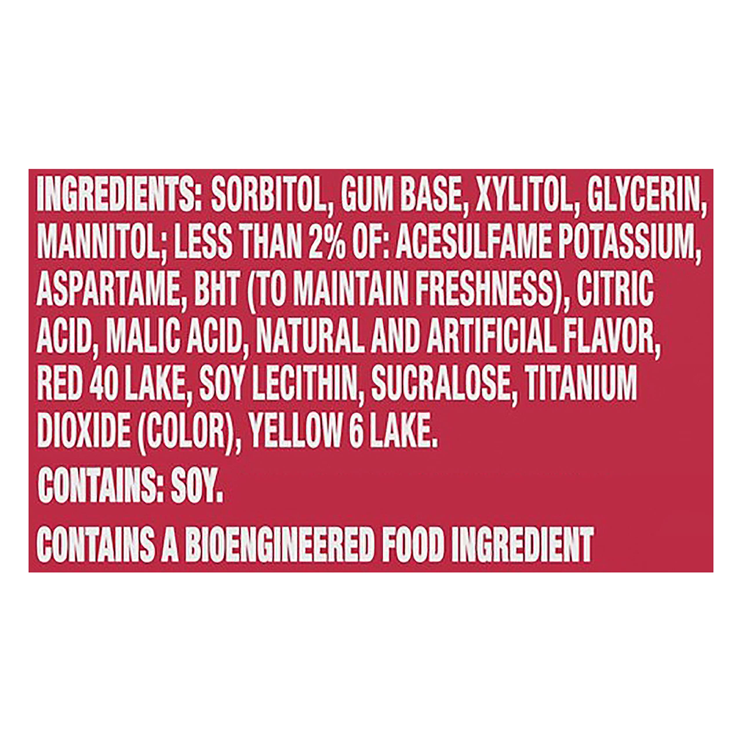 etiqueta de Trident con detalles de ingredientes y xilitol visible