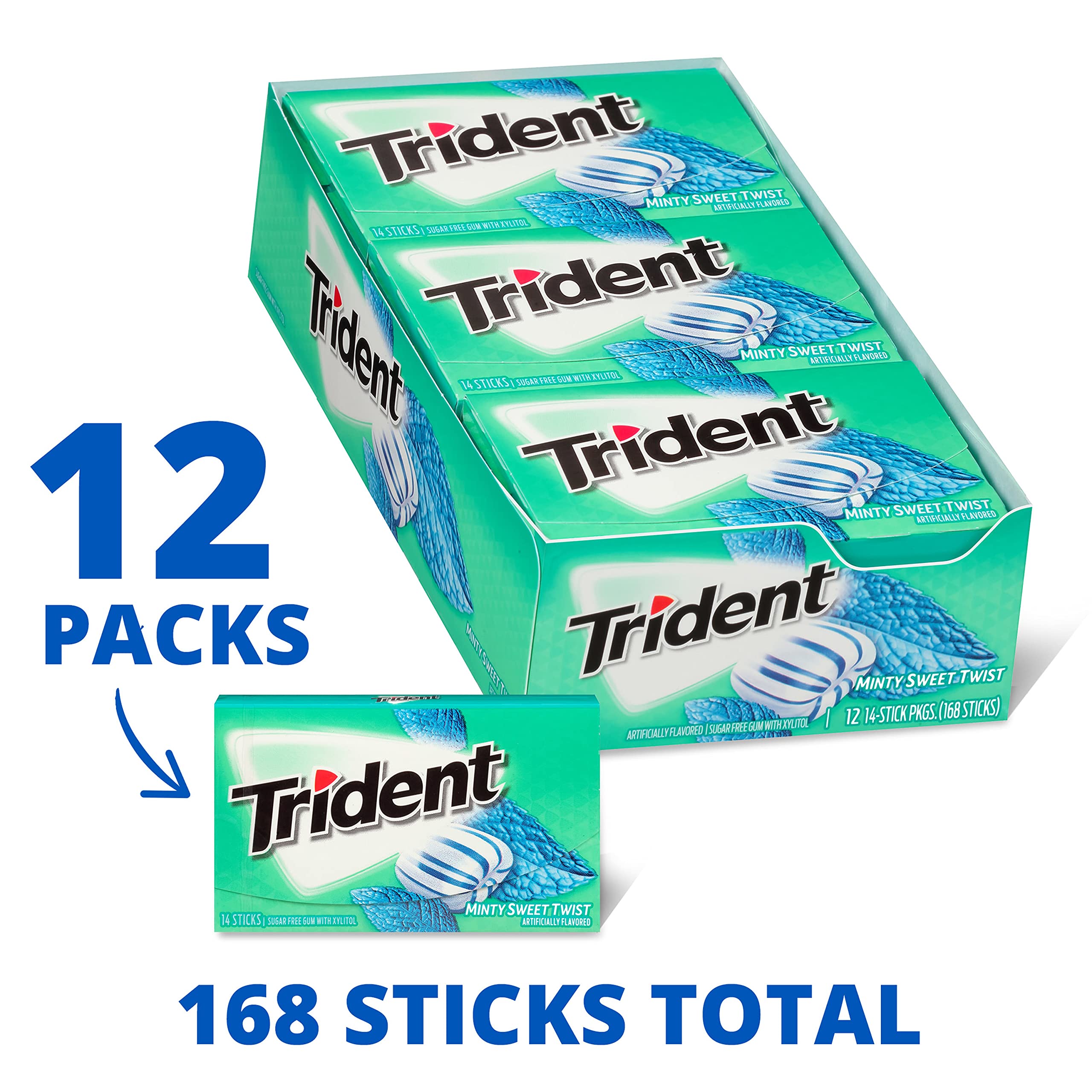Paquetes Trident abiertos mostrando palitos listos para consumir y compartir