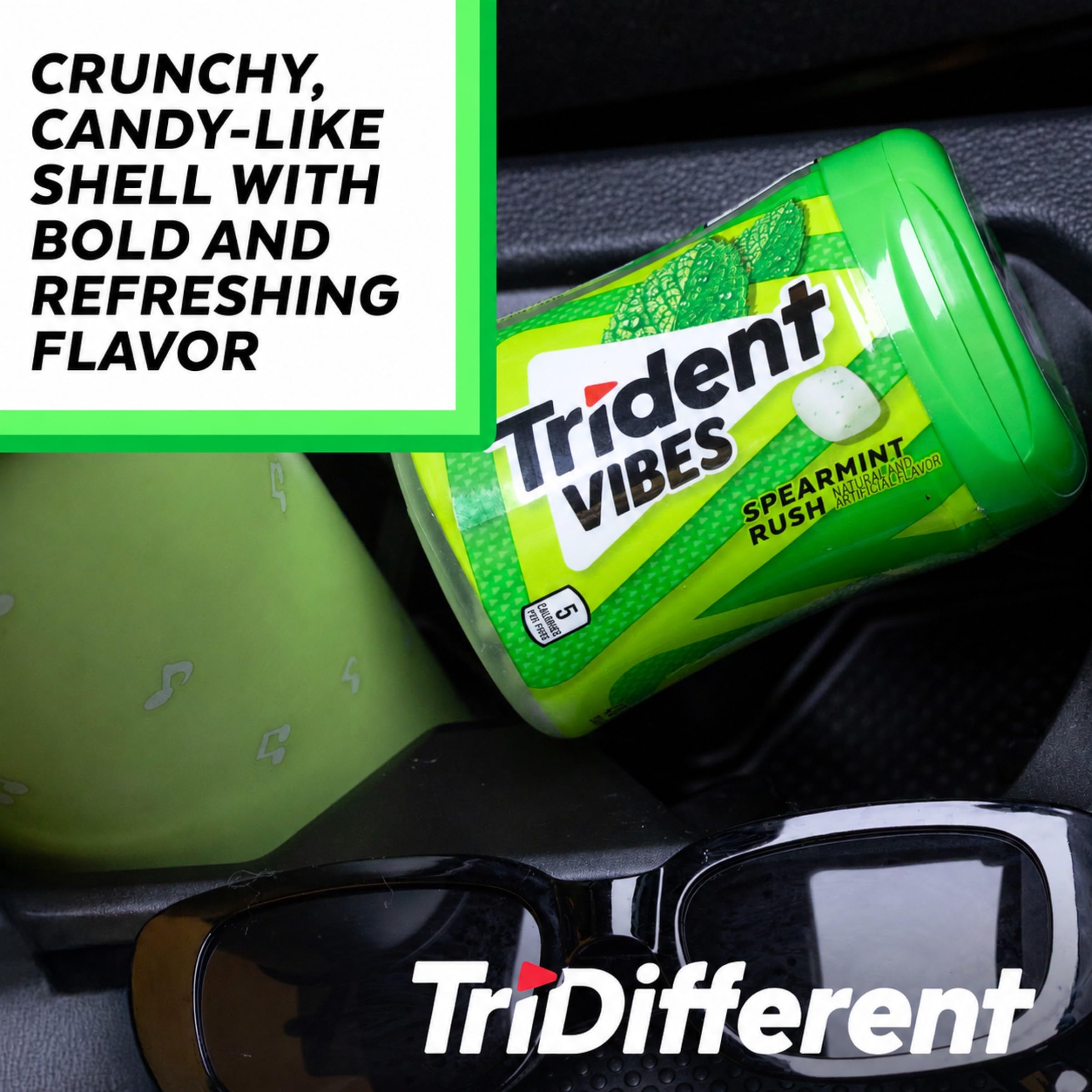 Trident bottle tucked in desk drawer offering handy workplace freshness