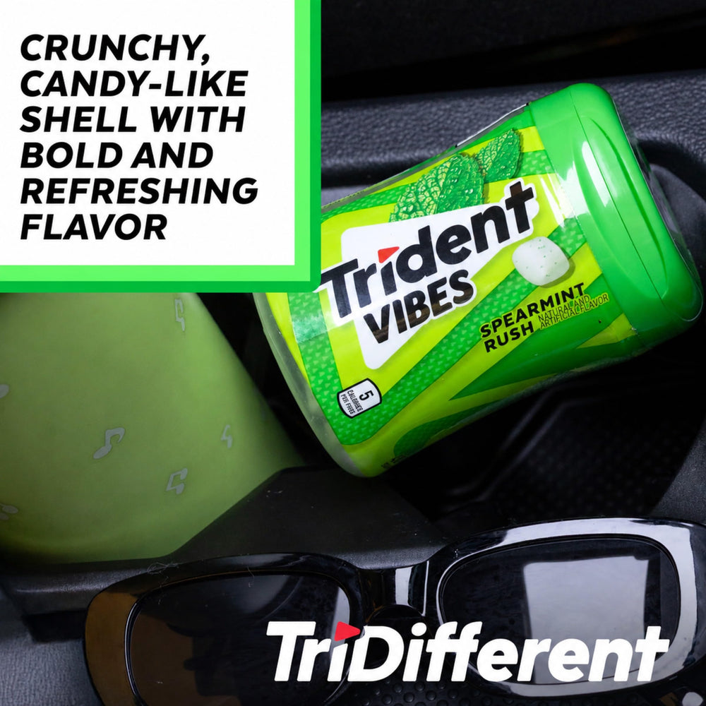 Trident bottle tucked in desk drawer offering handy workplace freshness