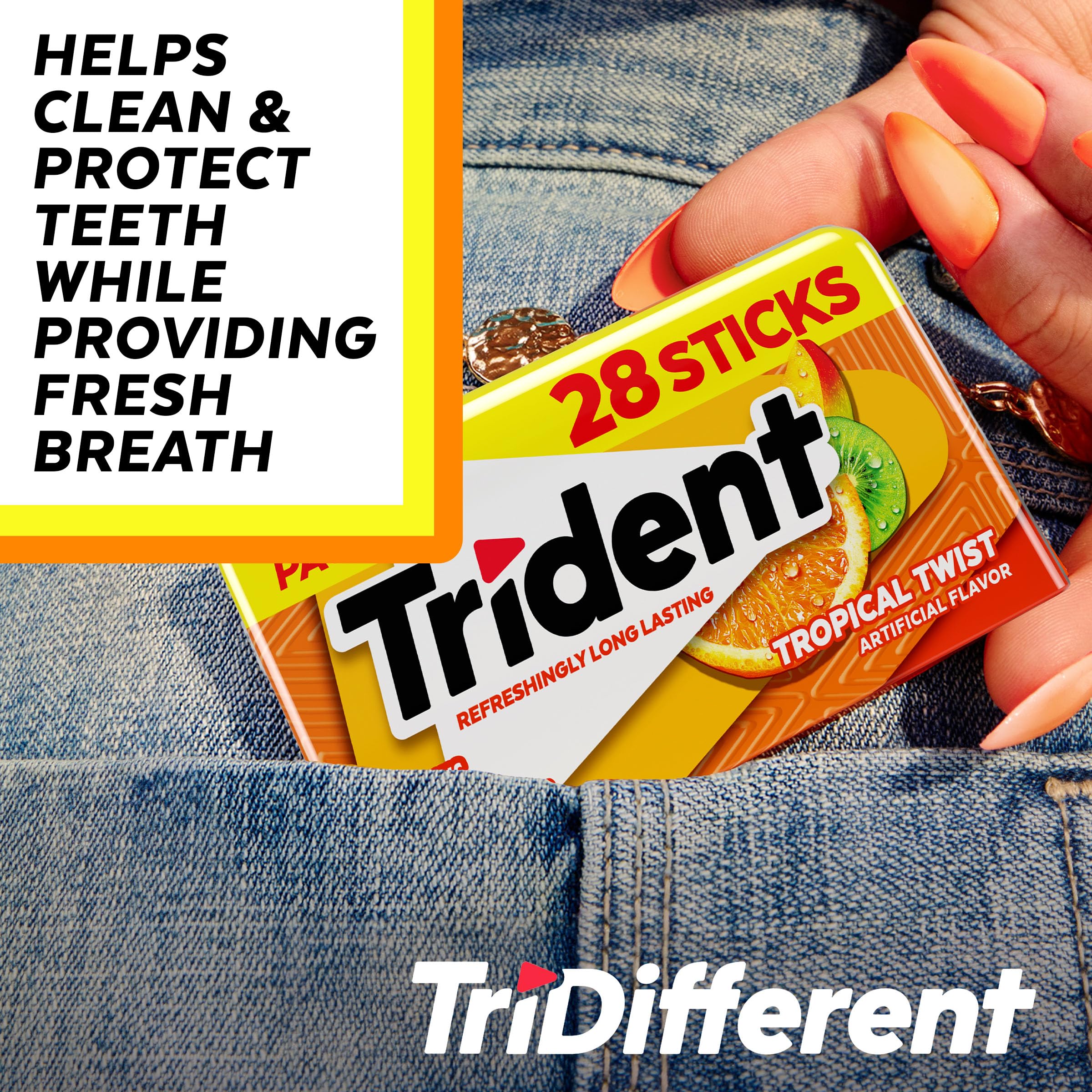Trident estuche en mano para entender tamaño y facilidad de uso