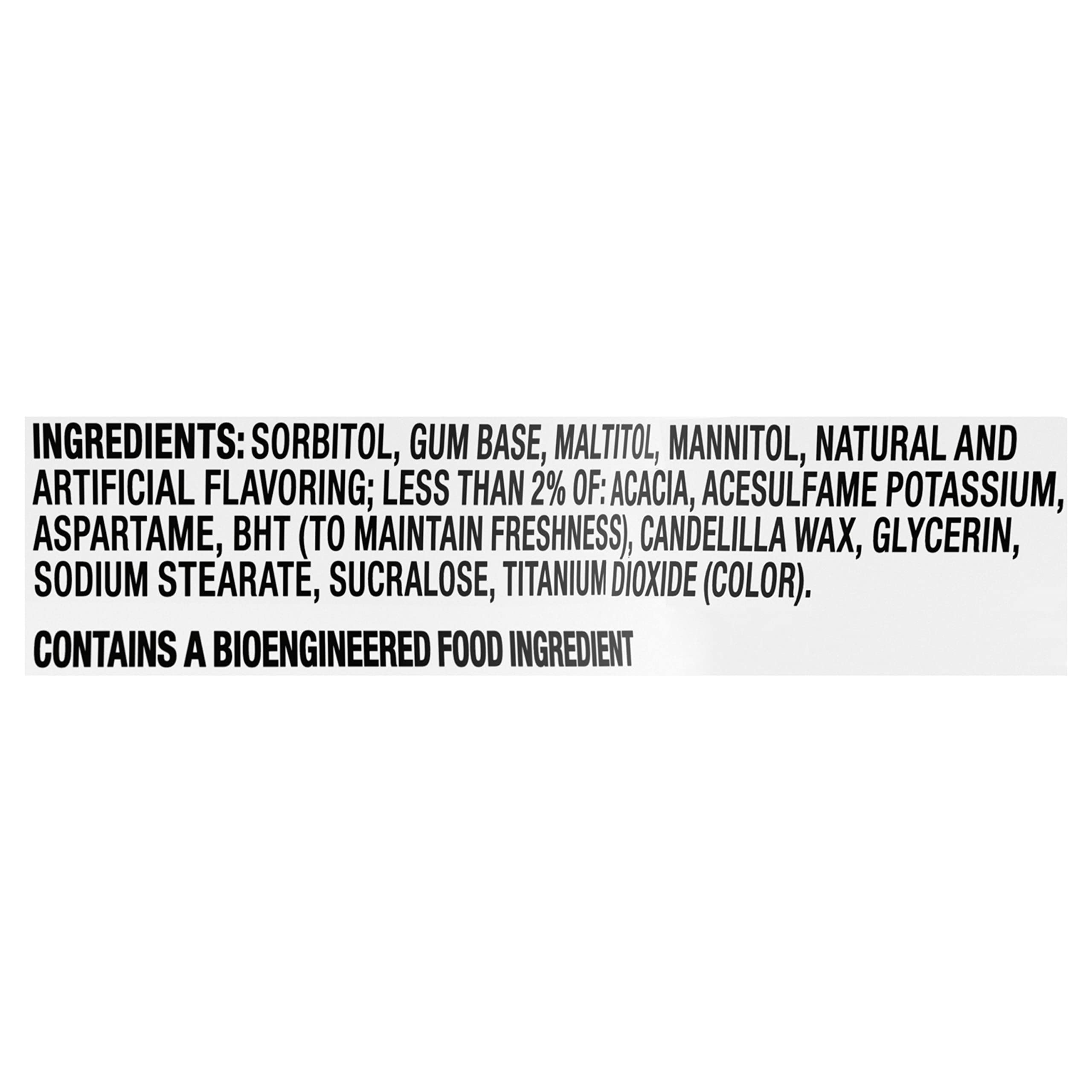 Trident etiqueta nutricional destacando que es sin azúcar