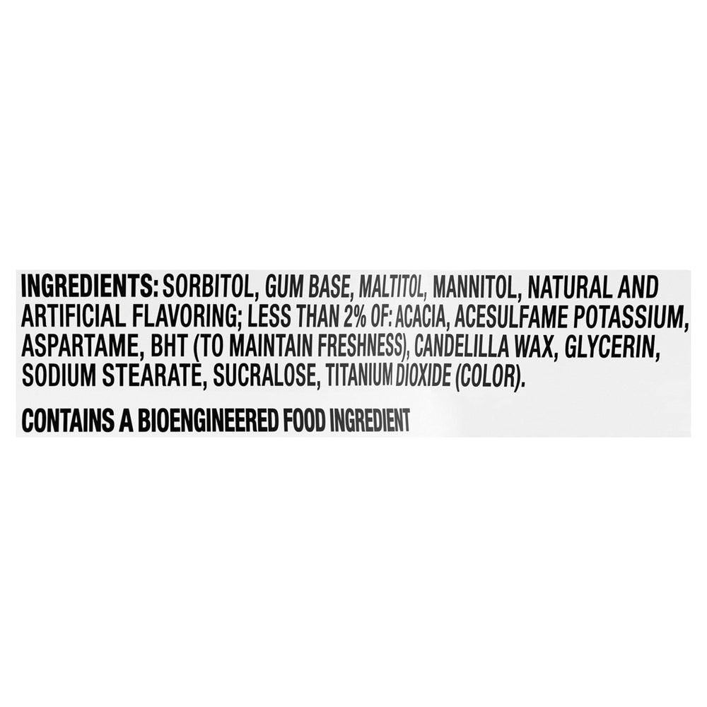 Trident etiqueta nutricional destacando que es sin azúcar