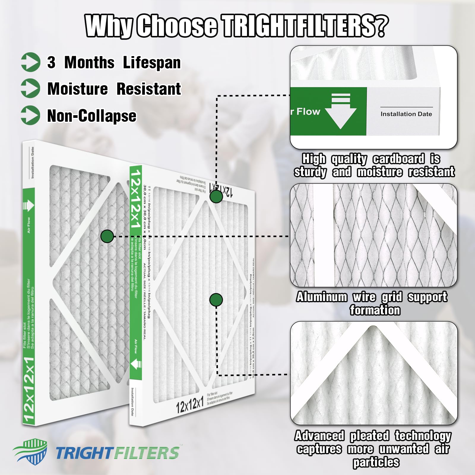 TRIGHTFILTERS comparación de tamaño para confirmar ajuste adecuado