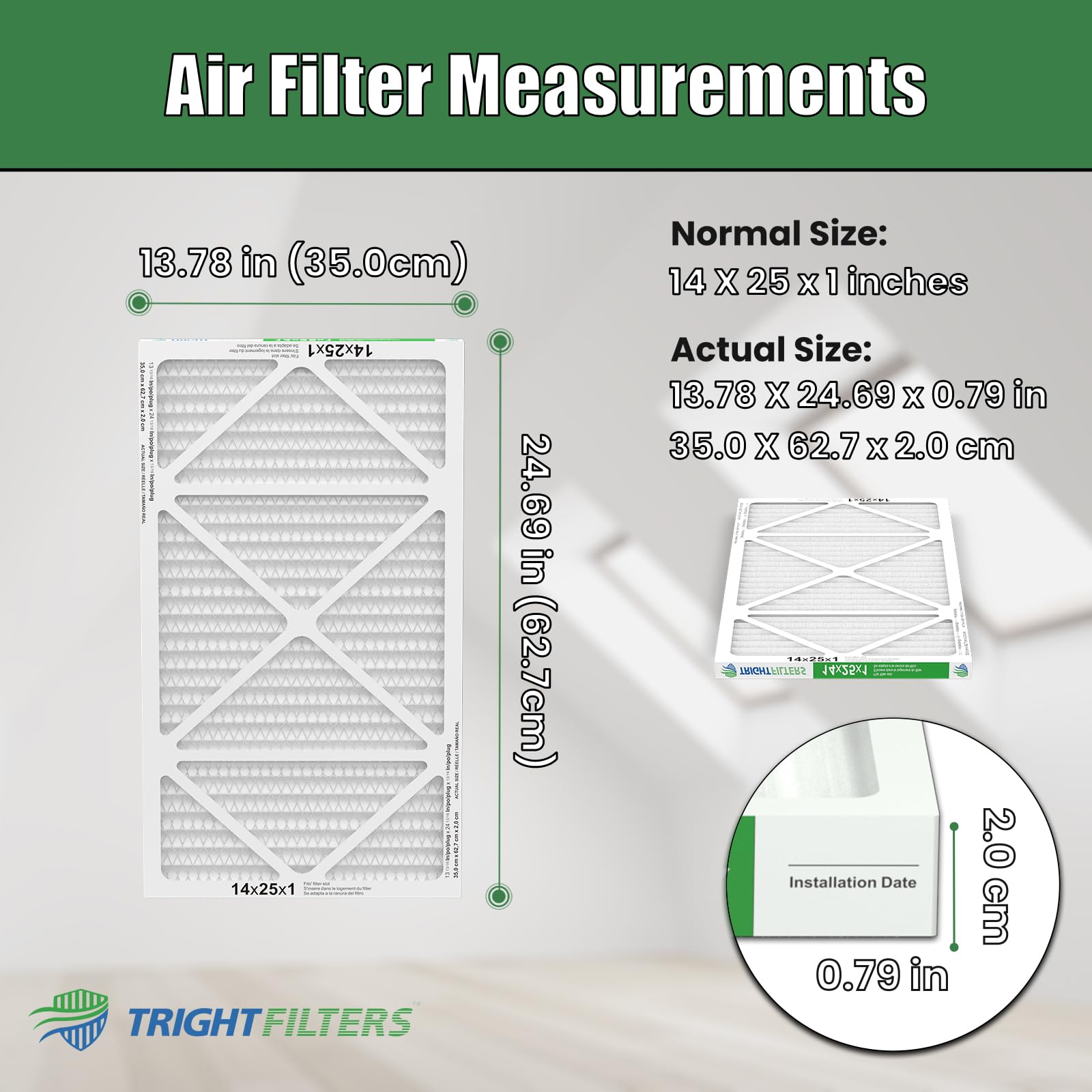 TRIGHTFILTERS primer plano de los pliegues que mejora área filtrante y flujo
