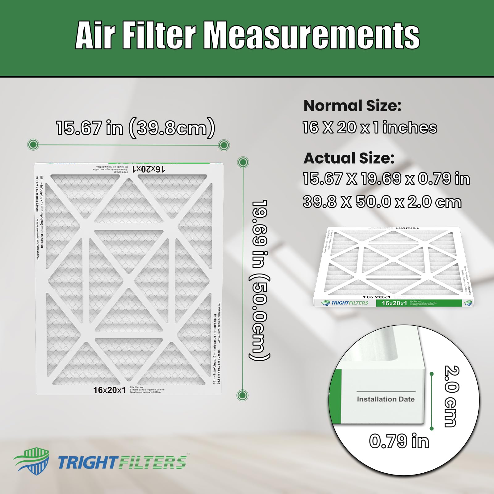 TRIGHTFILTERS primer plano de los pliegues que mejora superficie y flujo de aire