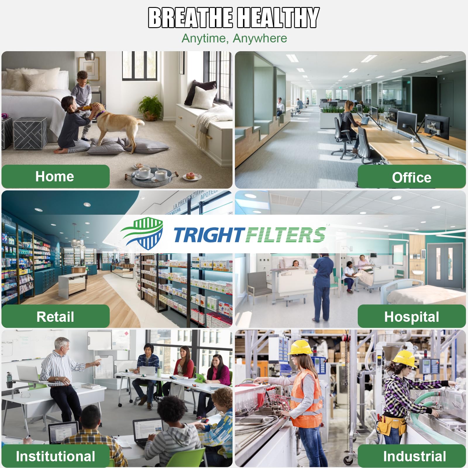 TRIGHTFILTERS paquete abierto mostrando seis filtros, reposición práctica