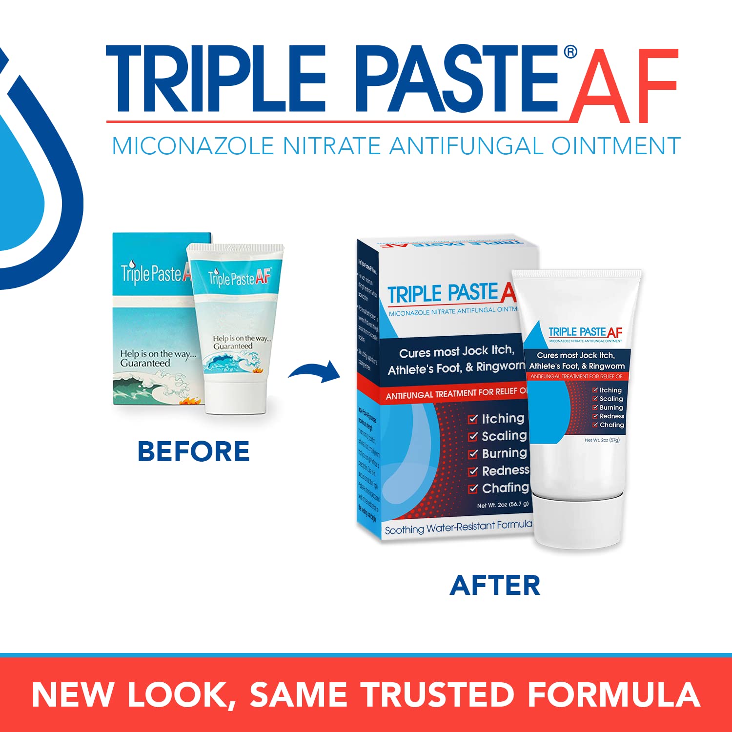 Triple Paste cream texture from open tube illustrating thick sweat-resistant formula