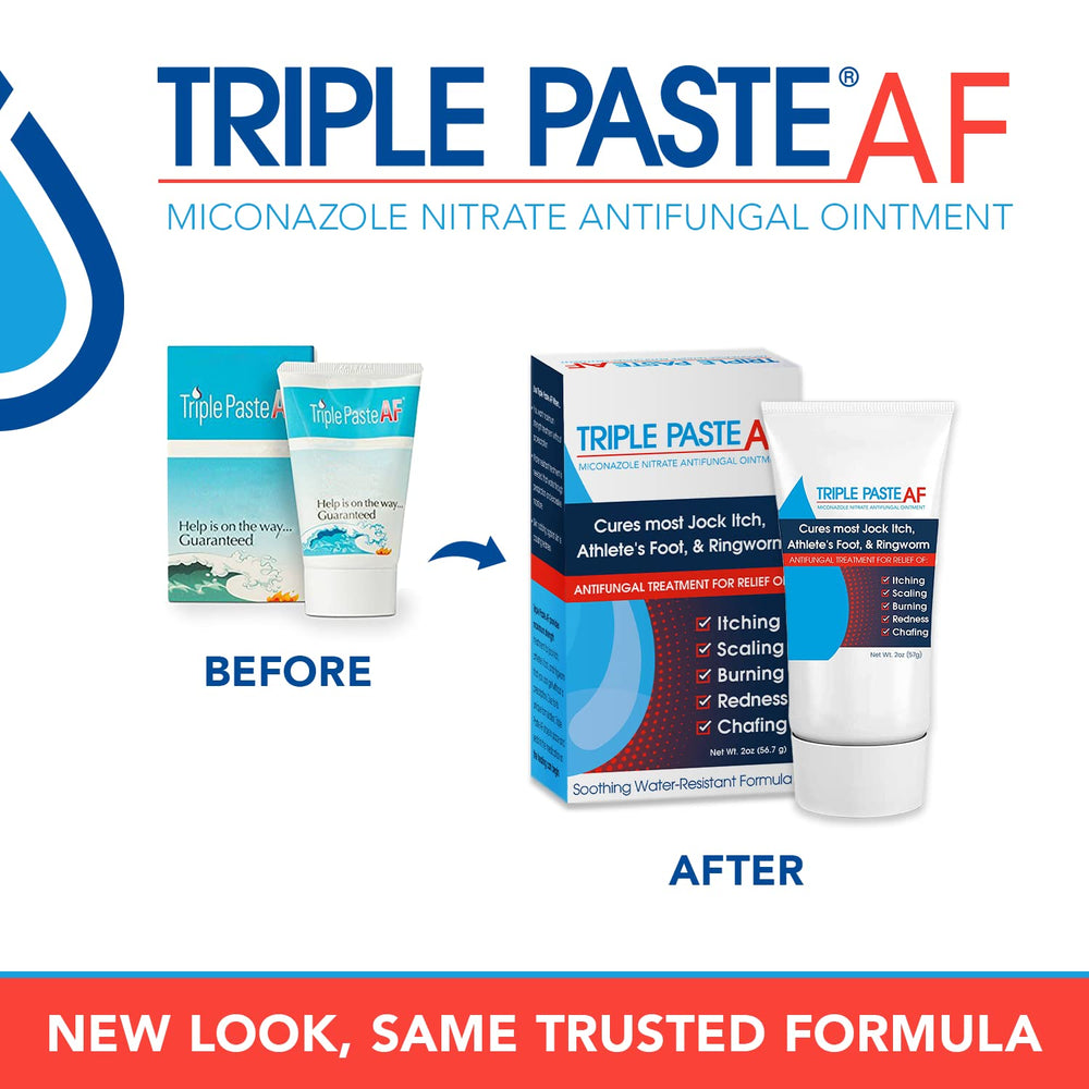 Triple Paste cream texture from open tube illustrating thick sweat-resistant formula