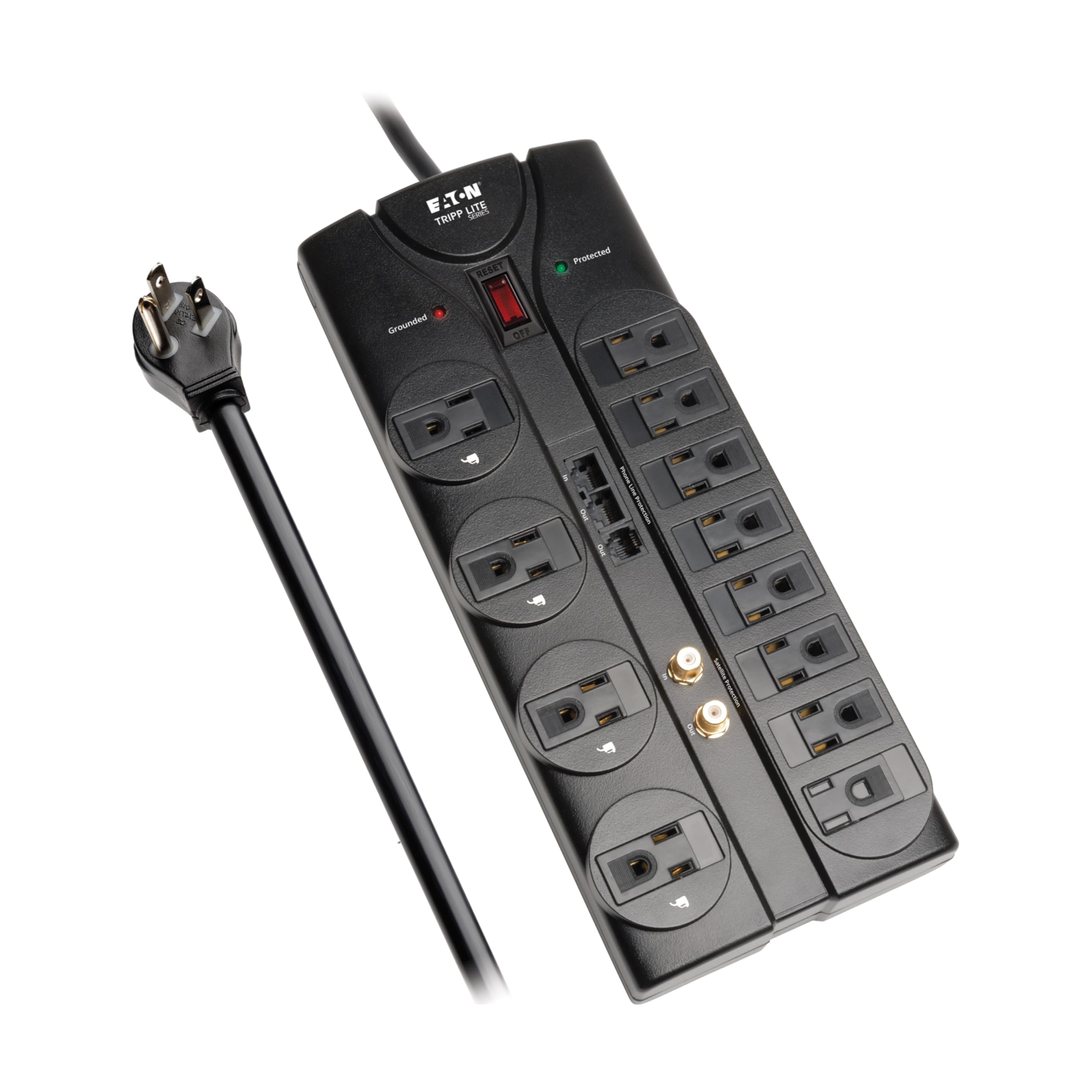 TRIPP LITE regleta frontal mostrando 12 tomas y orden