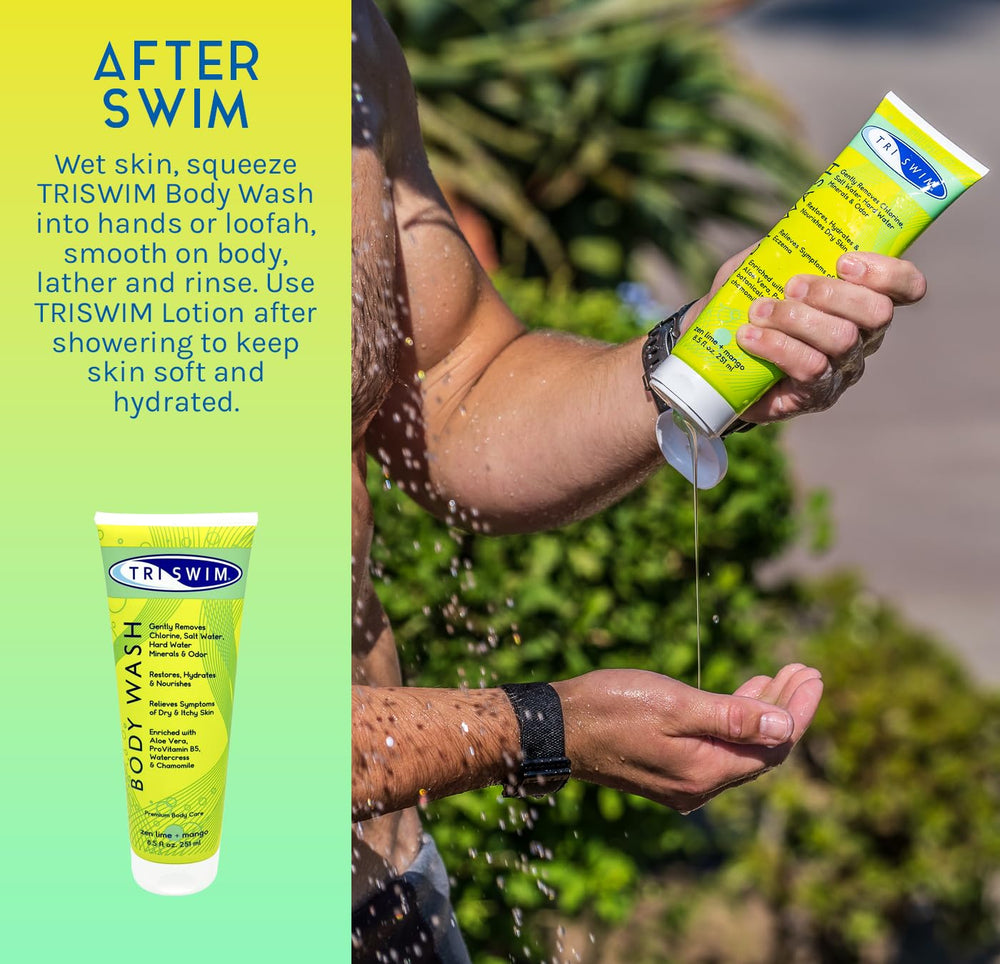 TRISWIM gel en uso en la ducha tras natación para piel más cómoda