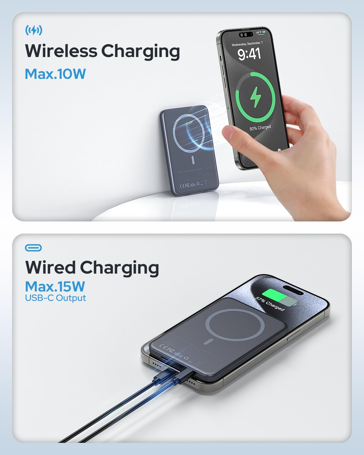 TRKOY W5 puerto USB-C que permite carga rápida de segundo dispositivo