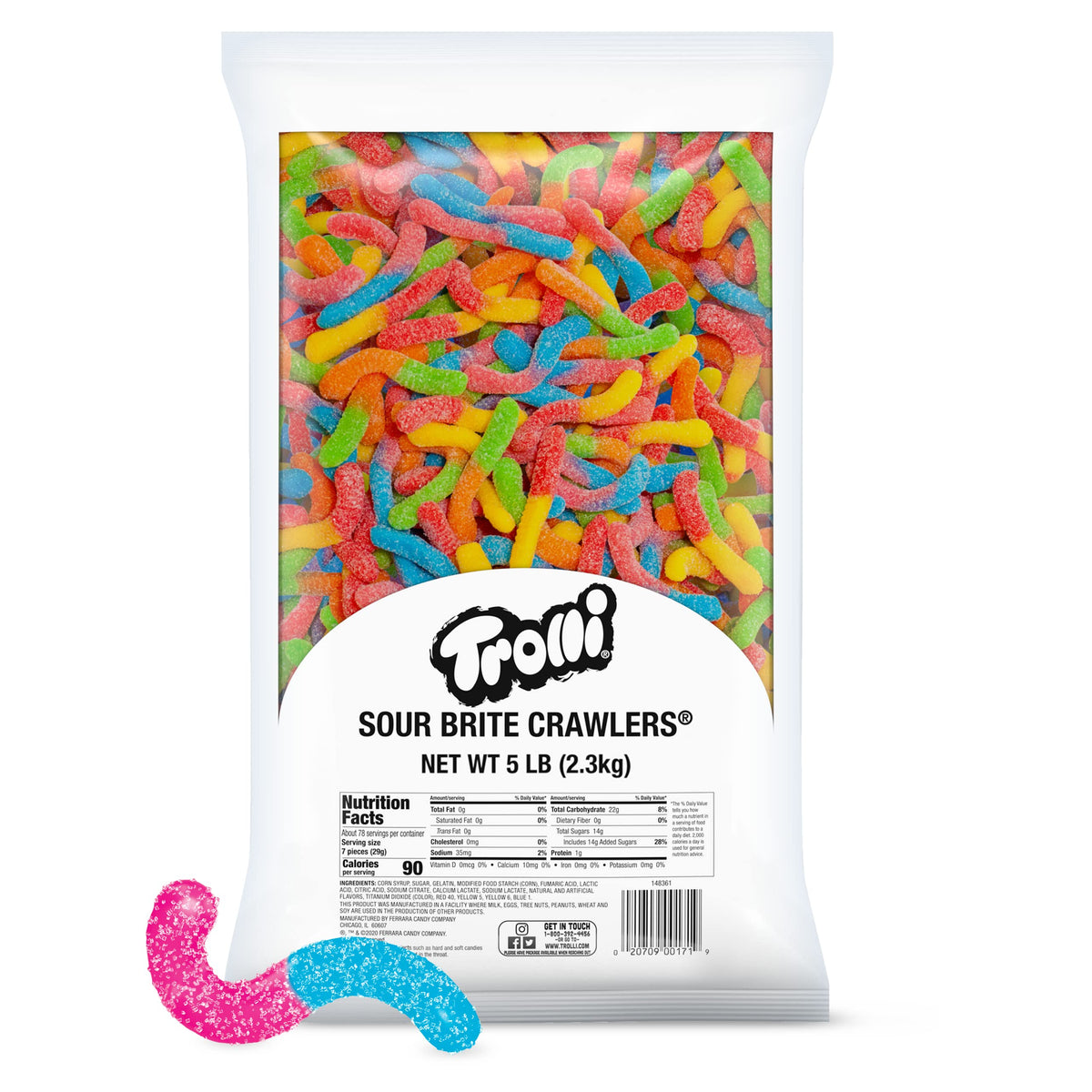 Trolli bolsa frontal 5 lb mostrando cantidad y colores vibrantes para compartir