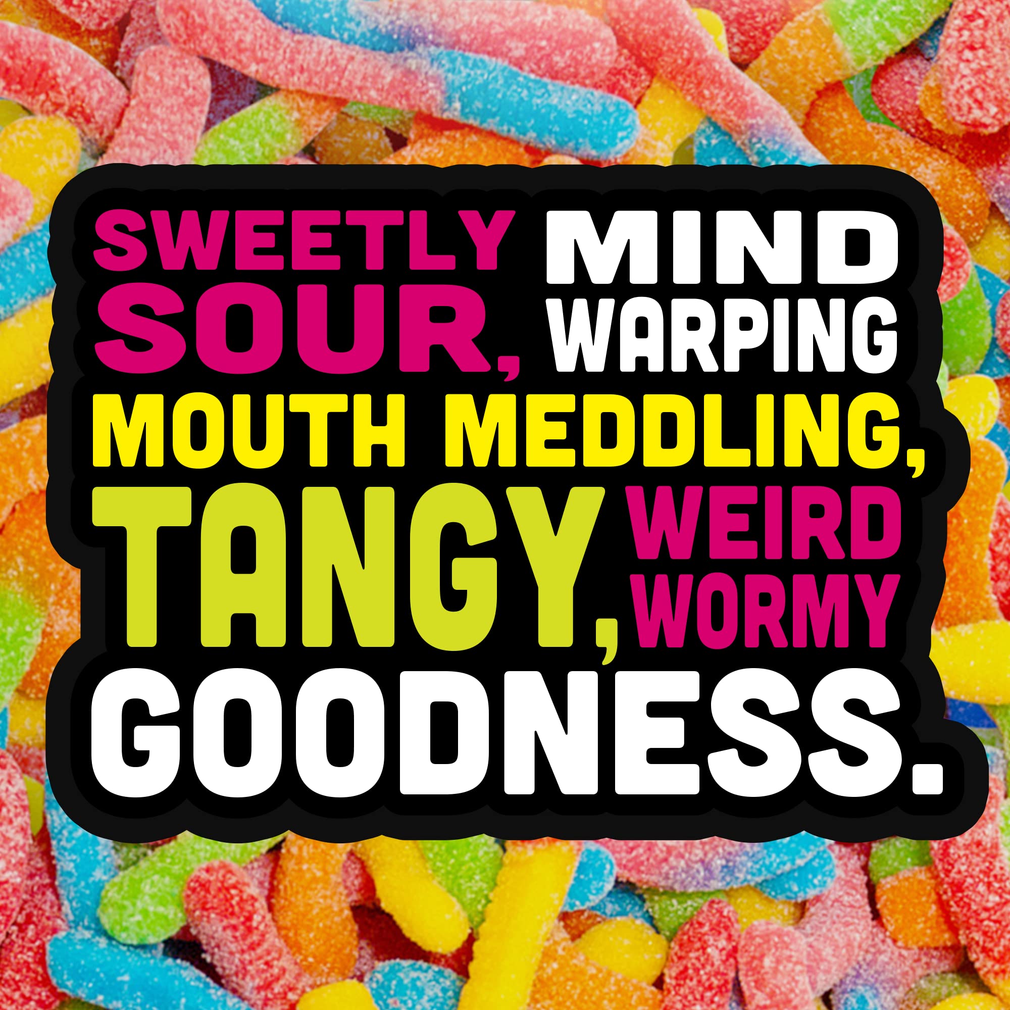 Trolli primer plano de gusanos gomosos mostrando combinaciones de sabor doble