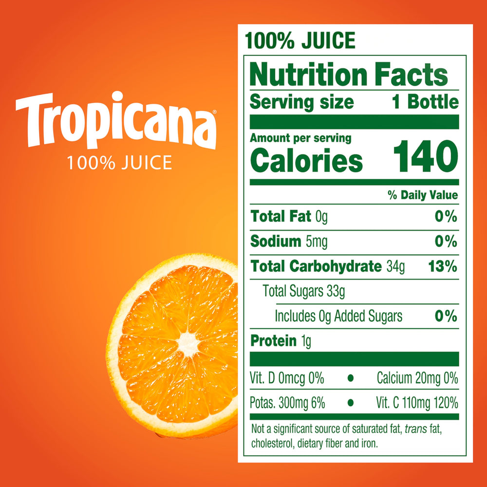 Tropicana botella en mano para comparar tamaño y portabilidad