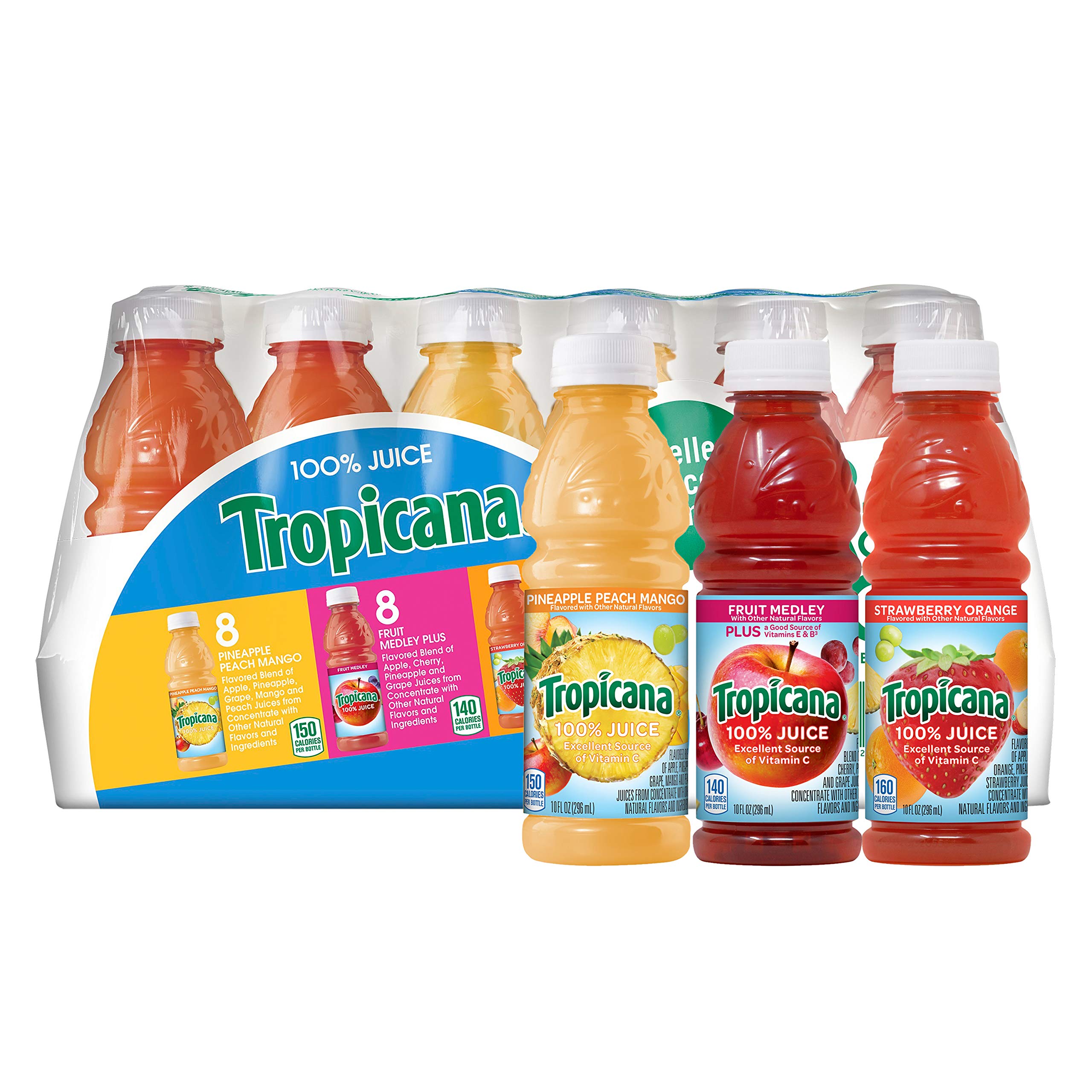 Tropicana pack frontal mostrando las 24 botellas y fácil elección