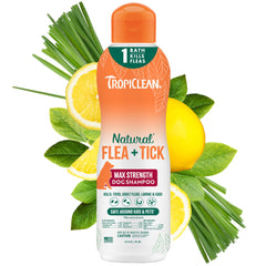 TropiClean botella frontal 20oz mostrando etiqueta y tamaño, beneficio información clara
