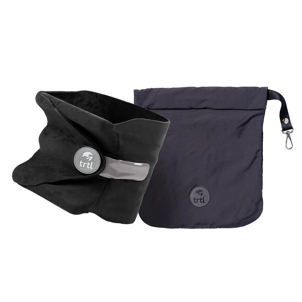Trtl pillow front view showing black wrap and compact support for comfortable travel