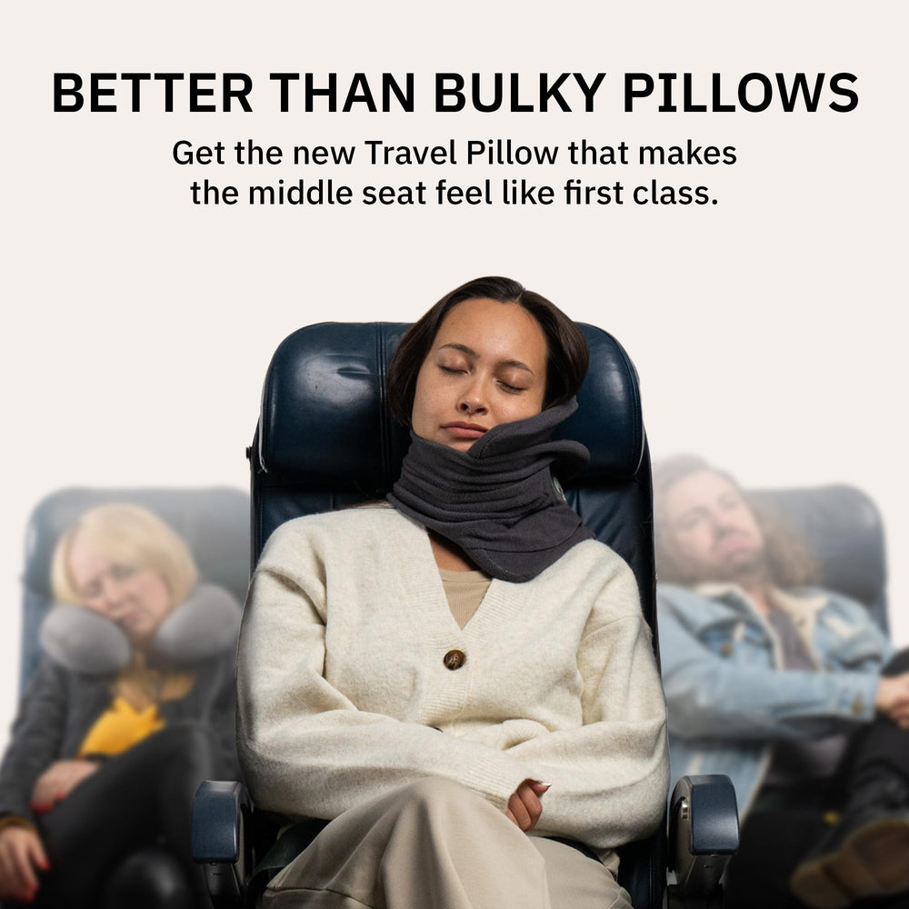Trtl pillow size comparison next to phone showing lightweight, packable travel benefit