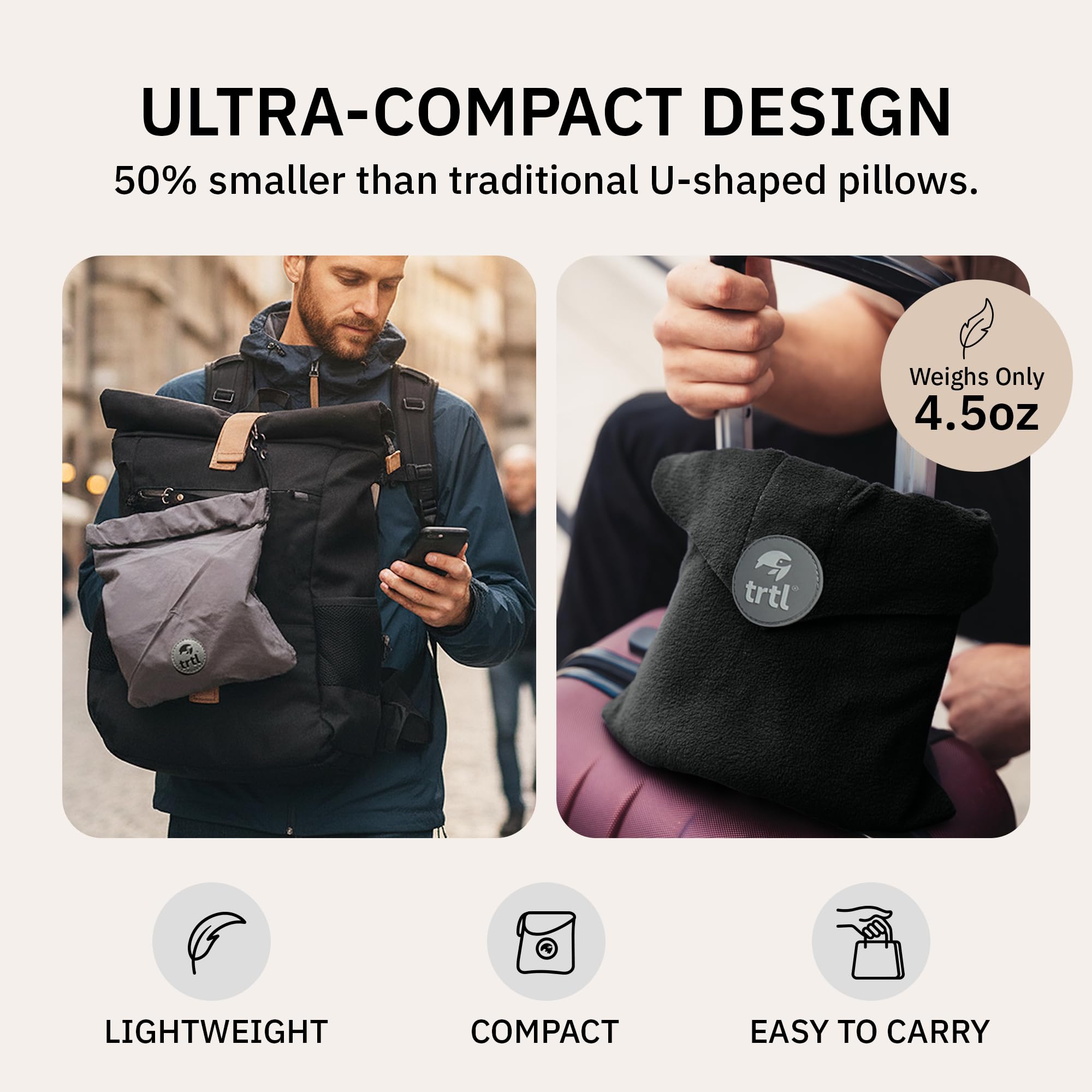 Trtl pillow used on an airplane seat demonstrating upright head support while napping