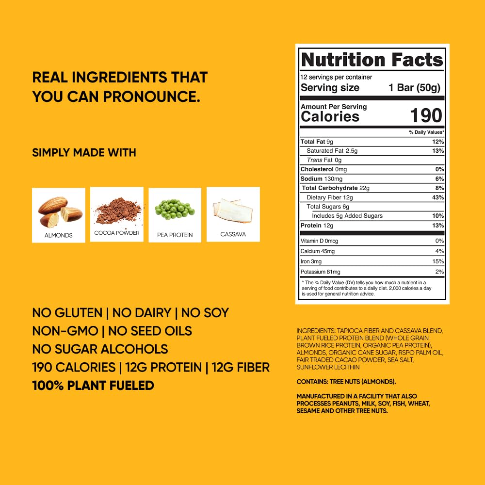 TRUBAR ingredient spread with almonds, cassava and pea protein highlighting clean ingredients