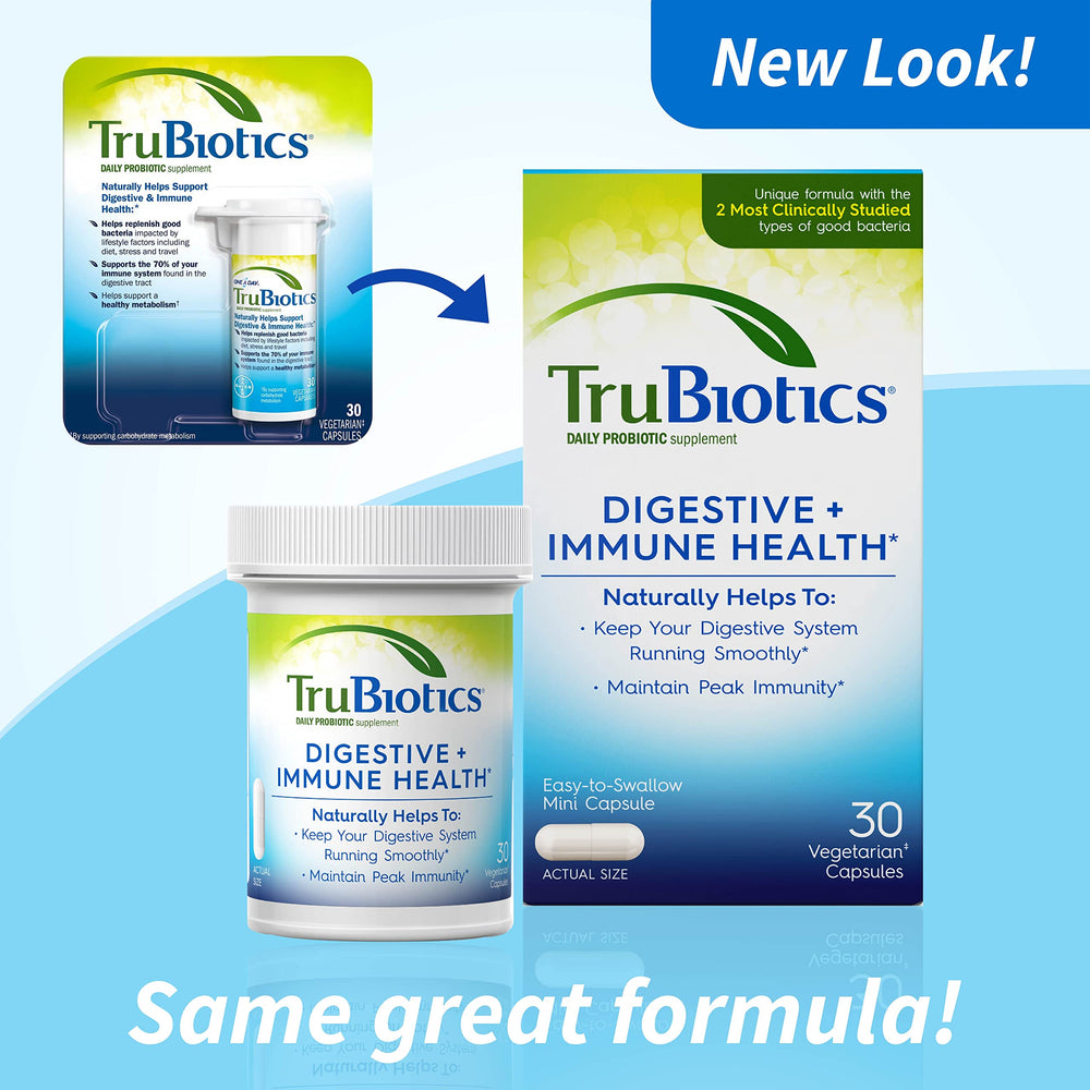 TruBiotics cápsula en primer plano con textura nítida y detalle