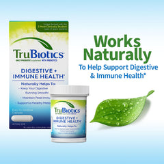 TruBiotics cápsula junto a desayuno para uso diario conveniente